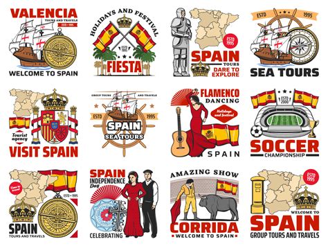 Spain travel, spanish culture and history icons 23591385 Vector Art at Vecteezy