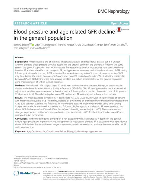 (PDF) Blood pressure and age-related GFR decline in the general population