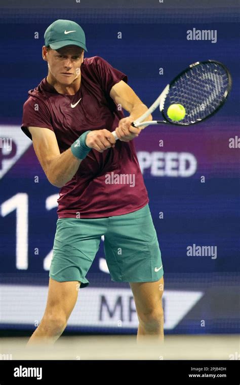 MIAMI GARDENS, FLORIDA - MARCH 31: Jannik Sinner of Italy defeats ...