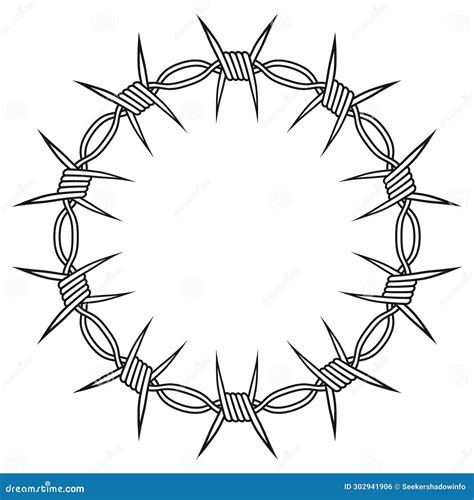 Circle Barbed Wire Tattoo. Frame Circle from Barbed Wire. Outline Style Stock Vector ...