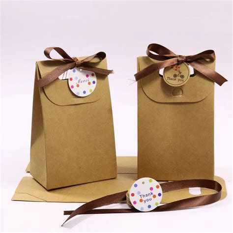 1set Blank Kraft Gift Paper Bag with Ribbon and Thank You Gift Tags Set ...