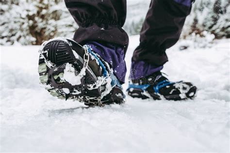 Crampons on hiking boots stock photo. Image of crampons - 136055826