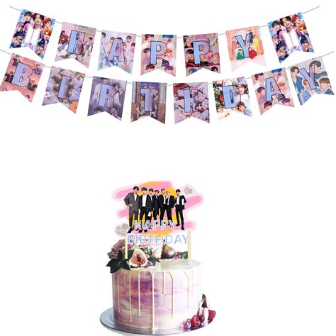 Korean Boy Band Happy Birthday Banner Cake Topper Boys Themed Decor Party Suppliers for Birthday ...