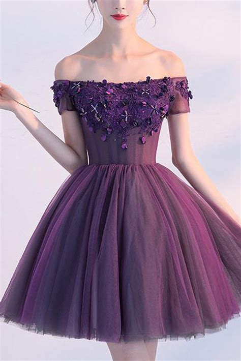 Purple Off-the-shoulder Short Prom Dress,Homecoming Dress,Party Dress – Simidress