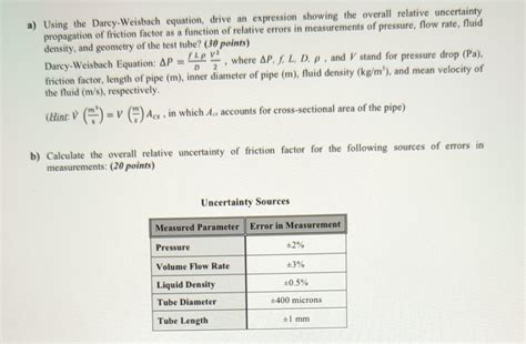 Solved a) Using the Darcy-Weisbach equation, drive an | Chegg.com