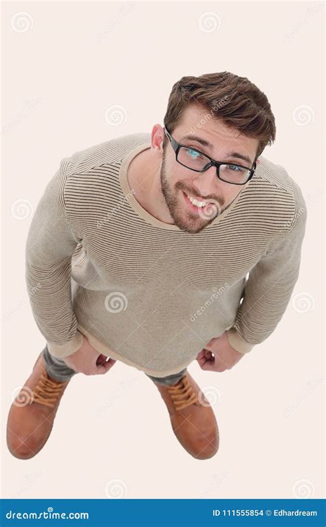 View from Above. Serious Young Man Looking at Camera Stock Photo ...