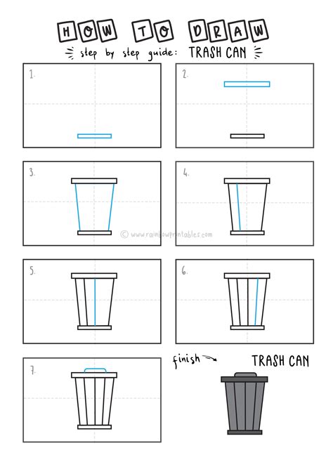 How To Draw a Simple Cartoon Trash Can for Kids - Rainbow Printables