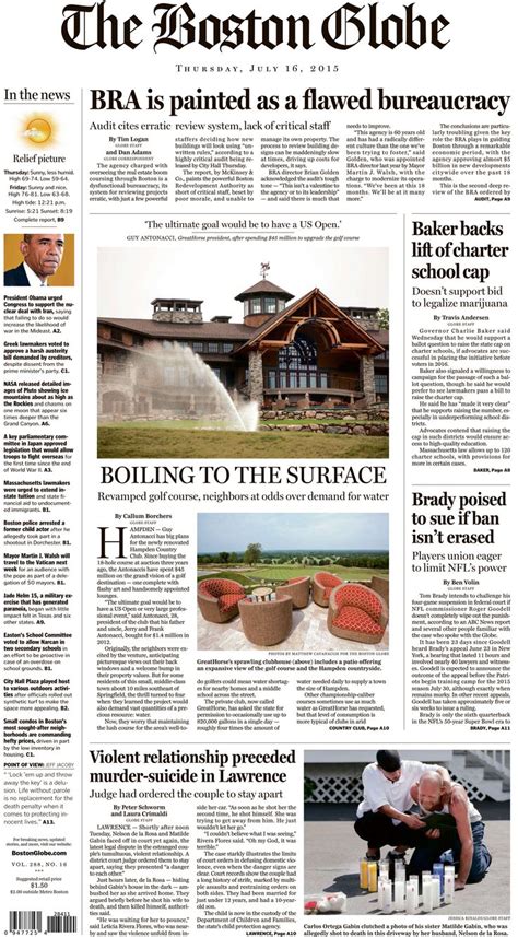 Boston Globe front page, July 16, 2015. | Boston globe, Boston, F pictures