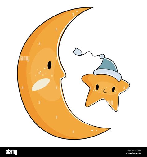 Cute cartoon moon and star. Vector illustration Stock Vector Image ...