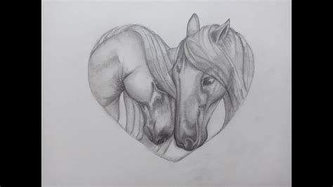 Two Horse in A Heart drawing - how to draw two Horses - YouTube