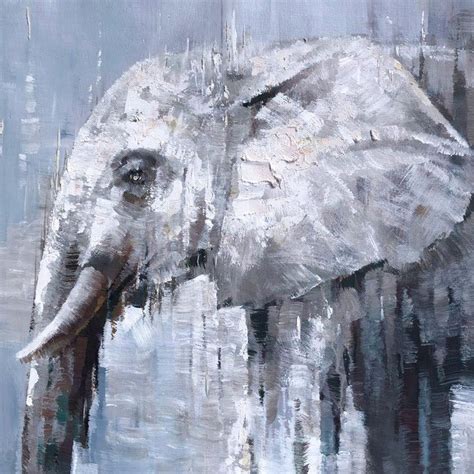 Blue Gray Elephant Painting Grey Original Animal Painting | Etsy