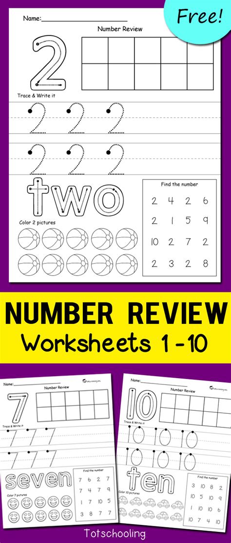 Number Review Worksheets | Totschooling - Toddler, Preschool ...