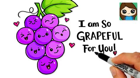 How to Draw Grapes Easy 🍇 Cute Fruit Pun Art - YouTube