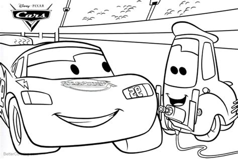 Cars Pixar Coloring Pages Lightning McQueen Lineart - Free Printable Coloring Pages