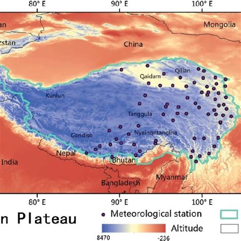 Map of geopolitical boundaries and elevation for the Tibetan Plateau.... | Download Scientific ...