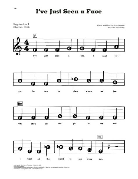 I've Just Seen A Face by The Beatles Sheet Music for E-Z Play Today at ...