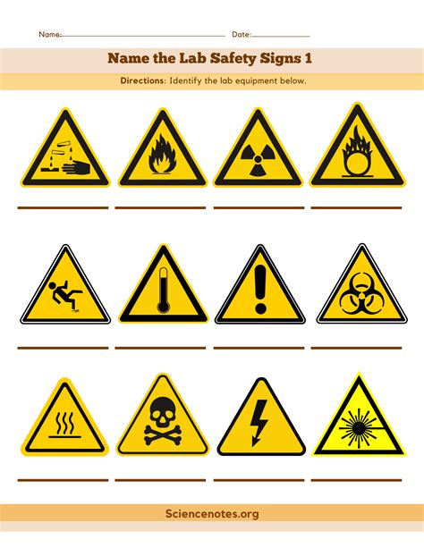 Lab Safety Signs Worksheets