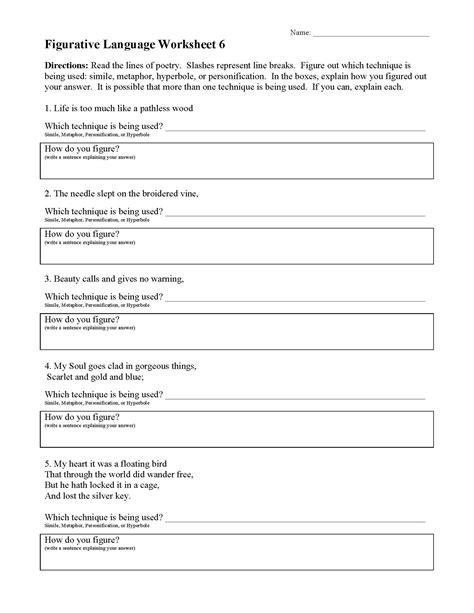 Figurative Language Worksheet 6 | Preview