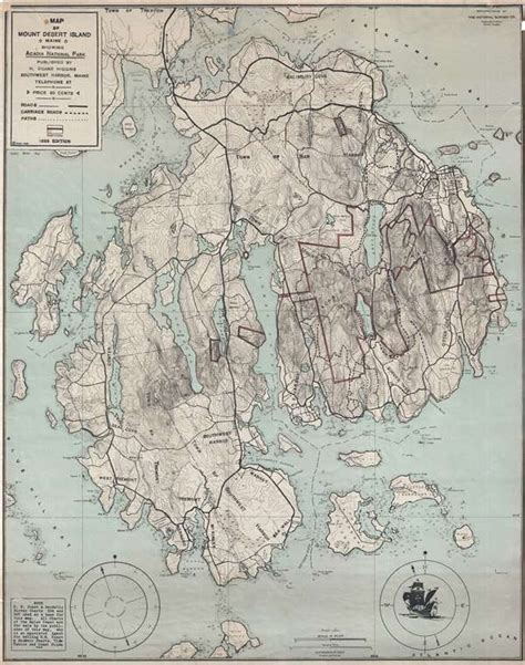 Map of Mount Desert Island Maine Showing Acadia National Park ...