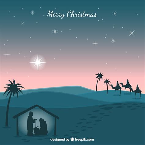 Nativity scene silhouettes background | Free Vector