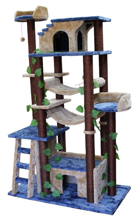 Kitty Mansions Amazon Cat Tree, Blue/Beige | Cat tree house, Cat tree condo, Cat tree