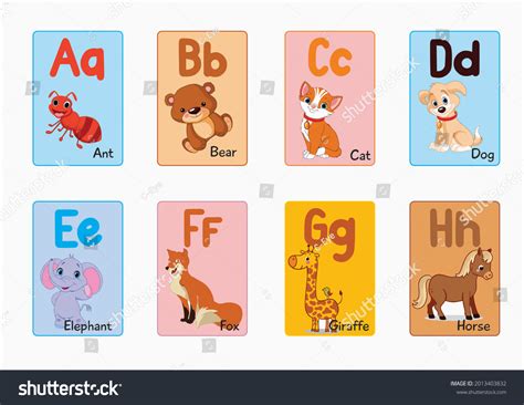 Cute Animal Alphabet Flash Cards Stock Illustration 2013403832 | Shutterstock