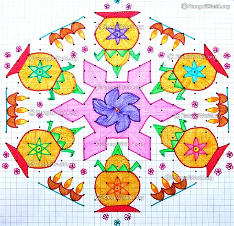 Pongal Kolam Nov 14 2011 with swastik flower in the middle