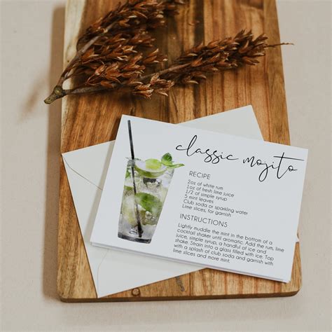 Cocktail Recipe Cards Template Drink Recipe Card Printable | Etsy