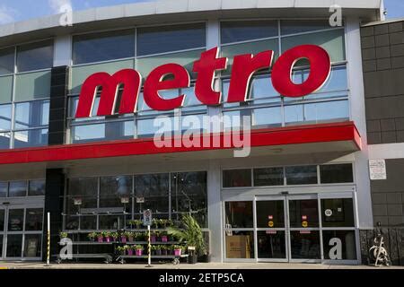 A logo sign outside of a Metro Inc., retail grocery store in North York, Ontario, Canada, on ...