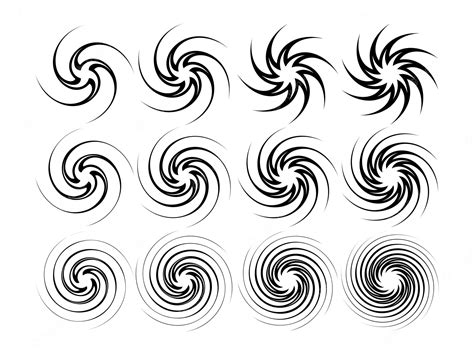 Premium Vector | Set of black white spiral twist abstract elements