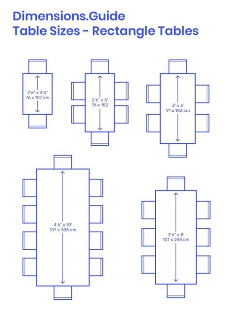 the table sizes and rectangle tables are shown in three different sections, with measurements ...