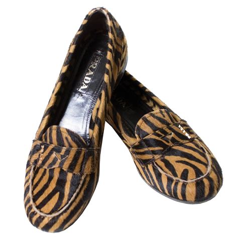 Prada Pony Fur Zebra Loafers Animal Print Shoes 37.5 For Sale at 1stdibs