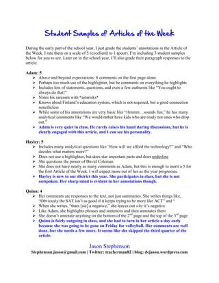 Student Samples: Article of the Week | PDF