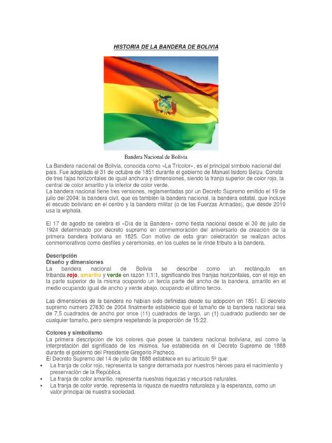 Historia de La Bandera de Bolivia | PDF | Bandera | Símbolos nacionales