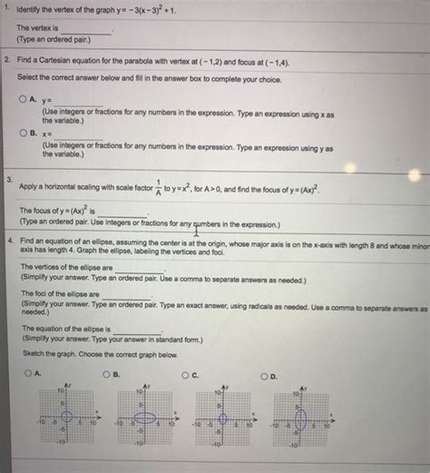 Solved 1. Identify the vertex of the graph y=-3(x-3)2 +1. | Chegg.com