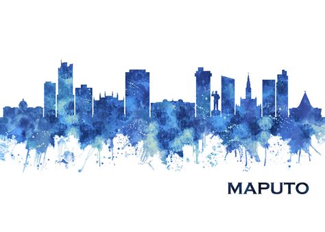 Maputo Mozambique Skyline Blue Mixed Media by NextWay Art | Pixels