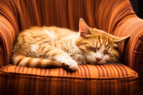 Premium AI Image | Cute cat sleeping or resting on the sofa at home Lazy cat sleeping on the ...