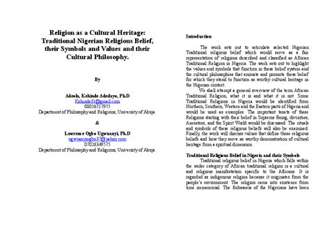 (DOC) Religion as a Cultural Heritage: Traditional Nigerian Religious ...