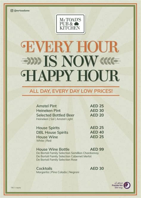 EVERY HOUR IS NOW HAPPY HOUR - Mr. Toad's Pub & Kitchen - Premier Inn Barsha Heights - dizzer