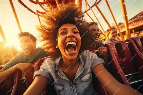 Premium Photo | Friends riding roller coaster ride at amusement park People having fun at ...