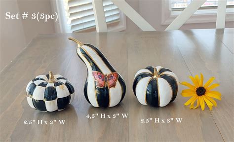 Black White Pumpkins Fall Pumpkin Table Centerpiece Checkered - Etsy