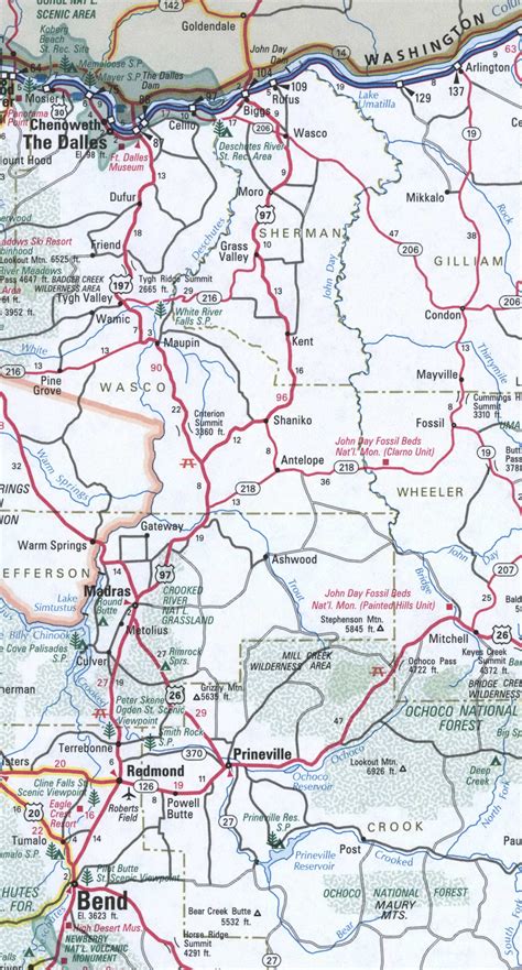 Map of John Day Fossil Beds National Monument in Oregon,interesting places,tent camps, walking ...