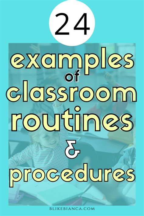 the text reads, examples of classroom routine and procedure for students to practice their ...