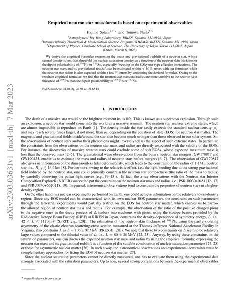 (PDF) Empirical neutron star mass formula based on experimental observables