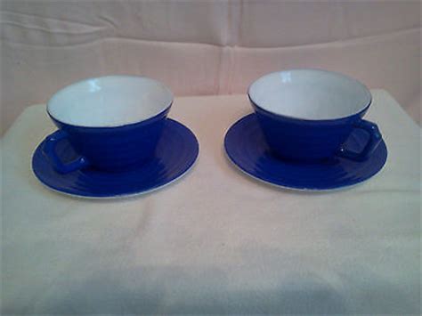 Hazel Atlas Moderntone Platonite Pastel Cobalt Blue 2 Cup and Saucer Depression -- Antique Price ...