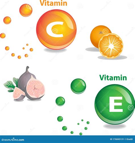 Vitamin C and Vitamin E Sign and Illustration Stock Vector - Illustration of molecular ...