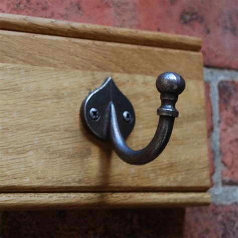 Rustic Oak Metal Coat Hooks | Waxed Oak Wood Wall Hooks