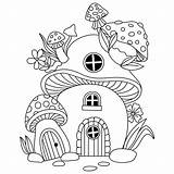 Casetta Dei Funghi E Fiori Sulle Pagine Da Colorare Dellopera Darte  sketch template