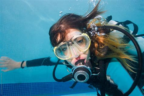 "Beautiful Woman Scuba Diving Selfie" by Stocksy Contributor "Jovana Milanko" - Stocksy