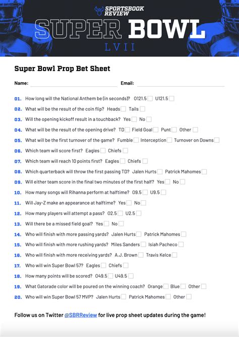 Super Bowl Prop Bet Sheet 2023: Printable PDF Props List for Fun Party Game